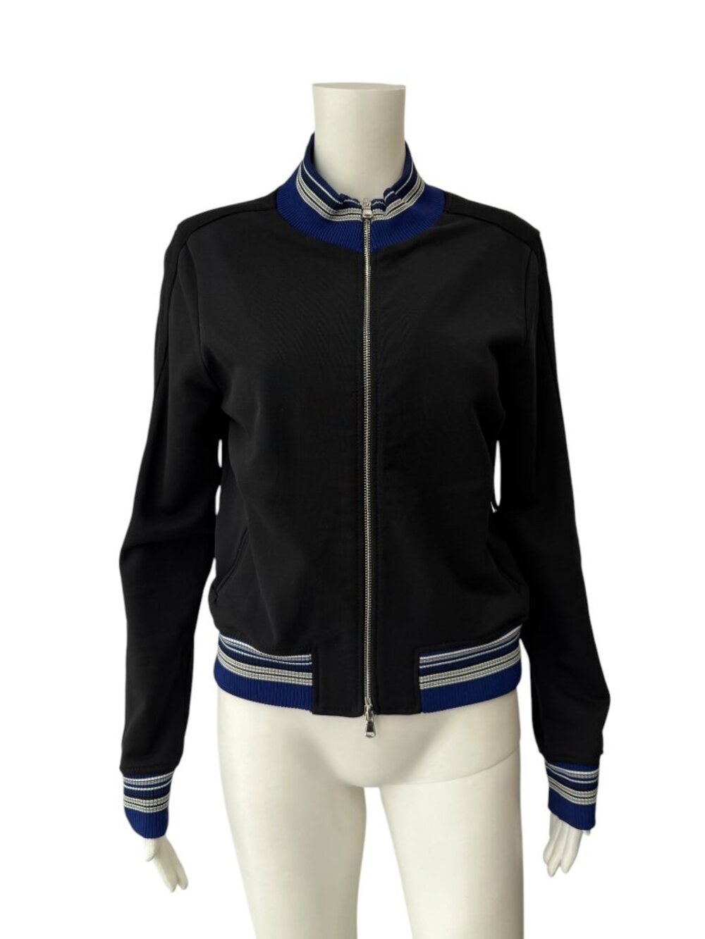 Phillip Lim 3.1 Black Blue Stripe Ribbed Full Zip Jacket size Medium